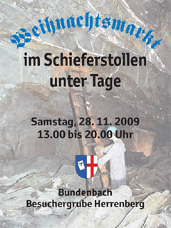 Weihnachtsmarkt im Schieferstollen unter Tage